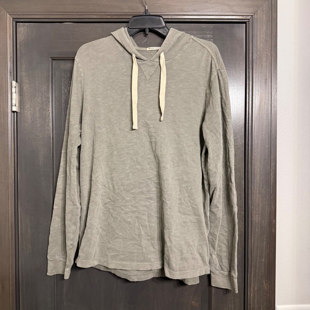 Marine Layer Mens Medium Sage Green Slub Jersey Hoodie Elbow Patches Pullover